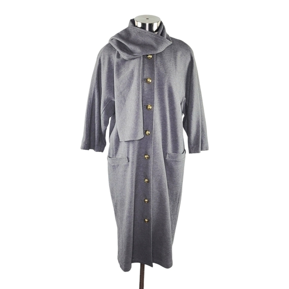 Liz Claiborne Ponte Knit Cropped Sleeve Button-Up Long Jacket Womens Size L Gray - Picture 1 of 9